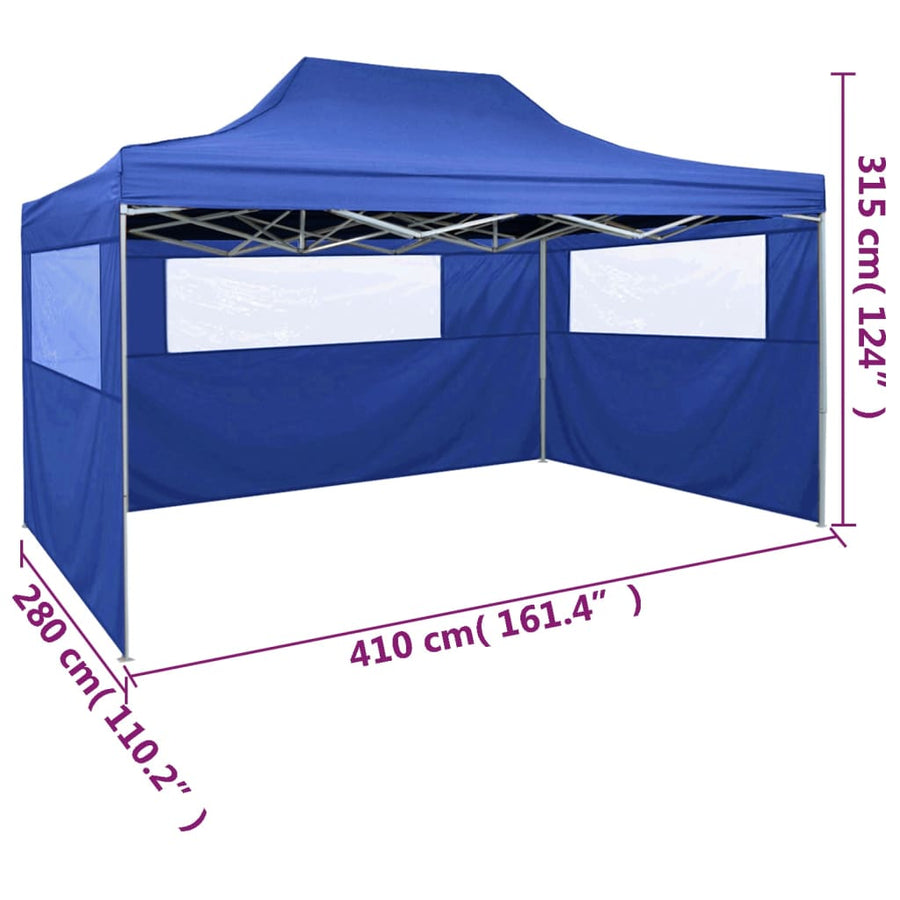 Partytent Met 3 Zijwanden Inklapbaar 3X4 M Staal Blauw