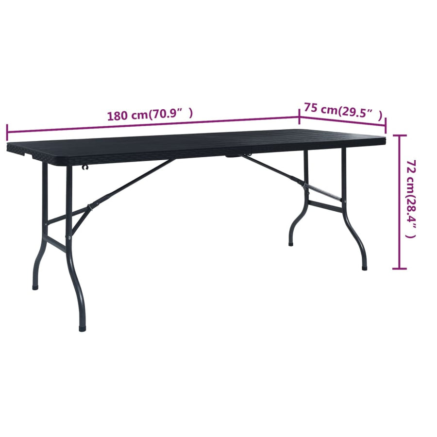 Tuintafel Inklapbaar 180X75X72 Cm Hdpe En Kunstrattan Zwart