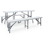 Garden Table with 2 Folding Benches 180 cm Steel and HDPE White
