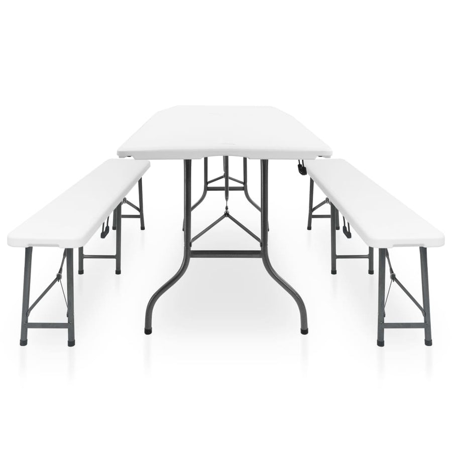 Tuintafel Met 2 Bankjes Inklapbaar 180 Cm Staal En Hdpe Wit