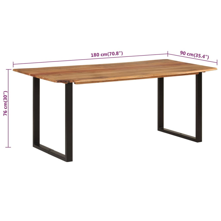 Eettafel 180x90x76 cm massief acaciahout 180 x 90 x 76 cm Zwart