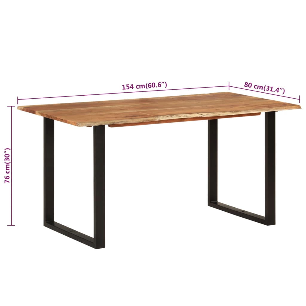 Eettafel 154x80x76 cm massief acaciahout 154 x 80 x 76 cm Zwart