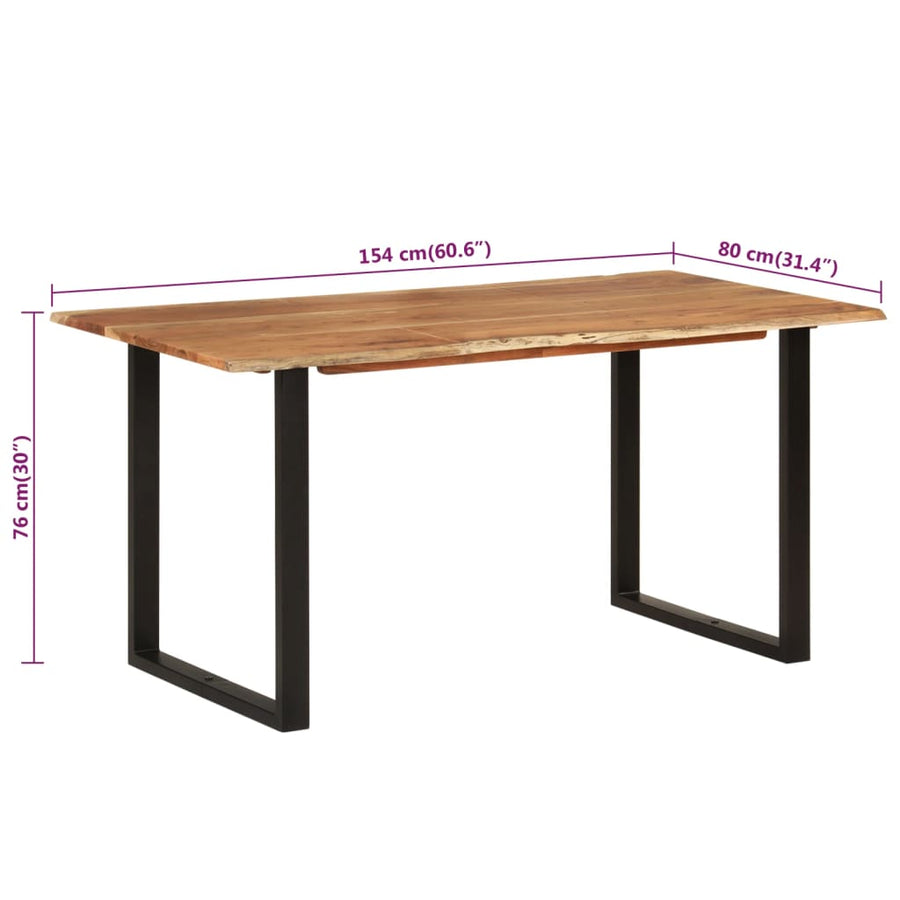Eettafel 154x80x76 cm massief acaciahout 154 x 80 x 76 cm Zwart
