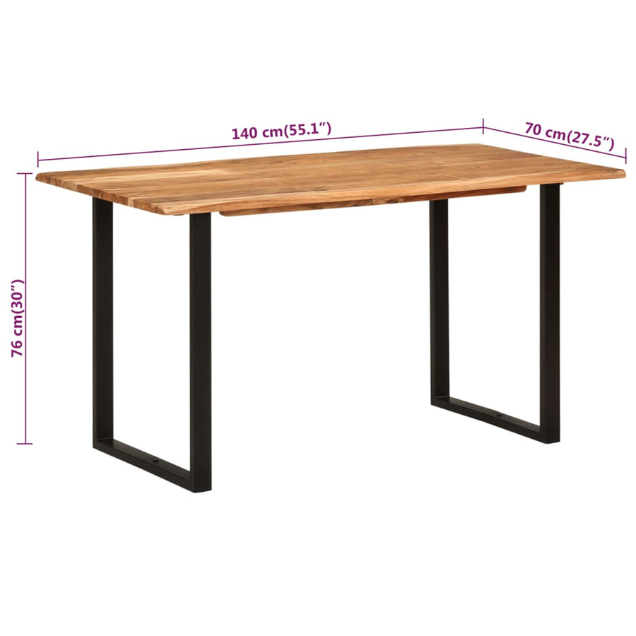 Eettafel 140x70x76 cm massief acaciahout 140 x 70 x 76 cm Zwart