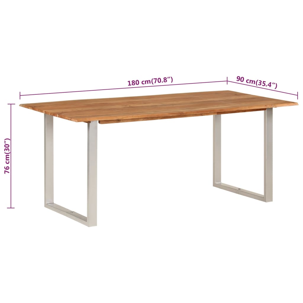 Eettafel Massief Acaciahout 180 x 90 x 76 cm Zilver