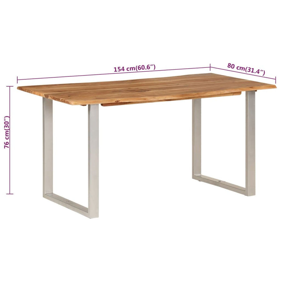 Eettafel 154x80x76 cm massief acaciahout 154 x 80 x 76 cm Zilver