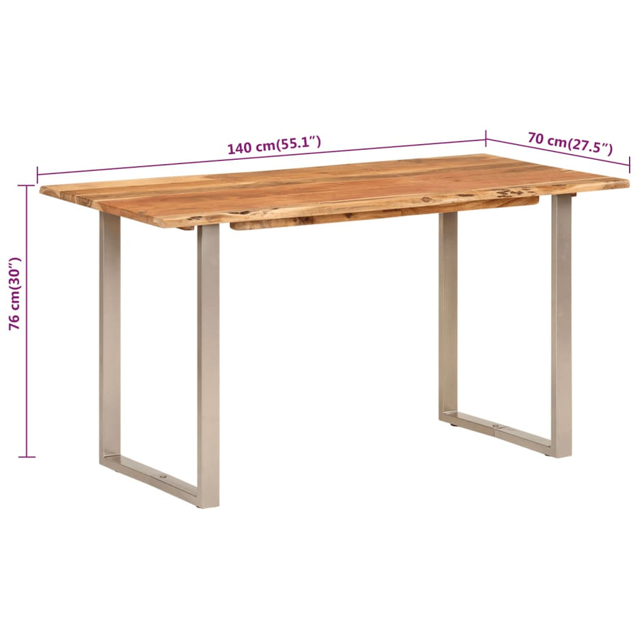 Eettafel 140x70x76 cm massief acaciahout 140 x 70 x 76 cm Zilver