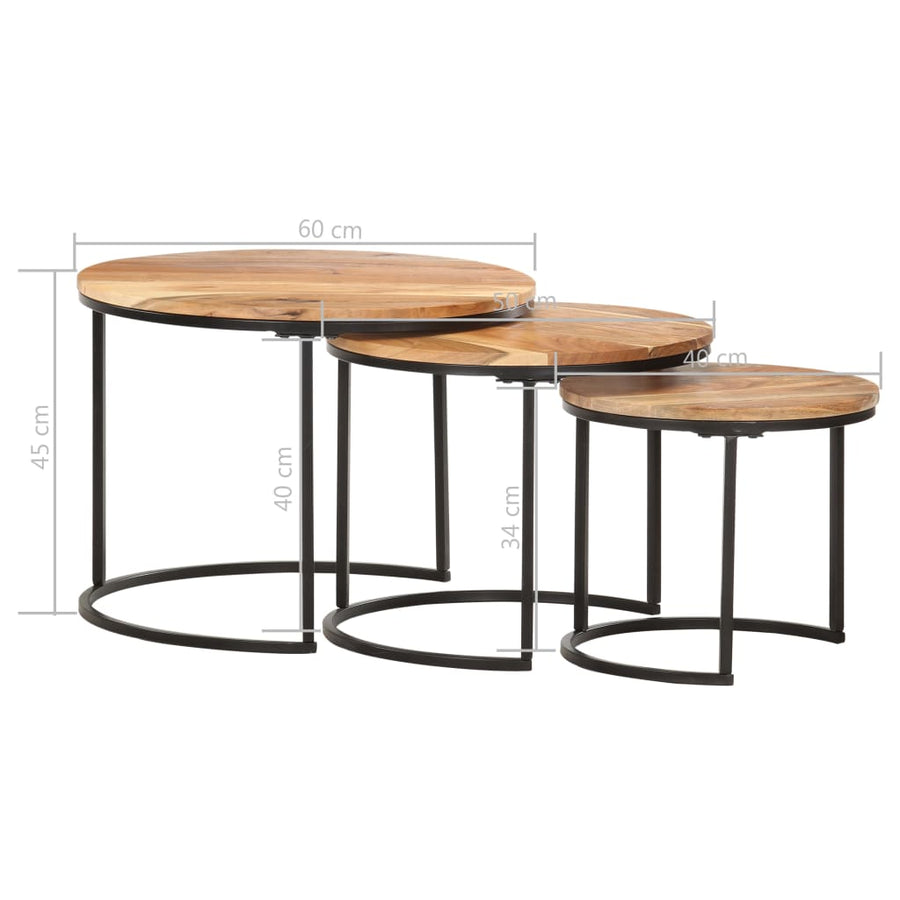 -Delige Tafeltjesset 3 Ø 40 x 34 cm Massief acaciahout
