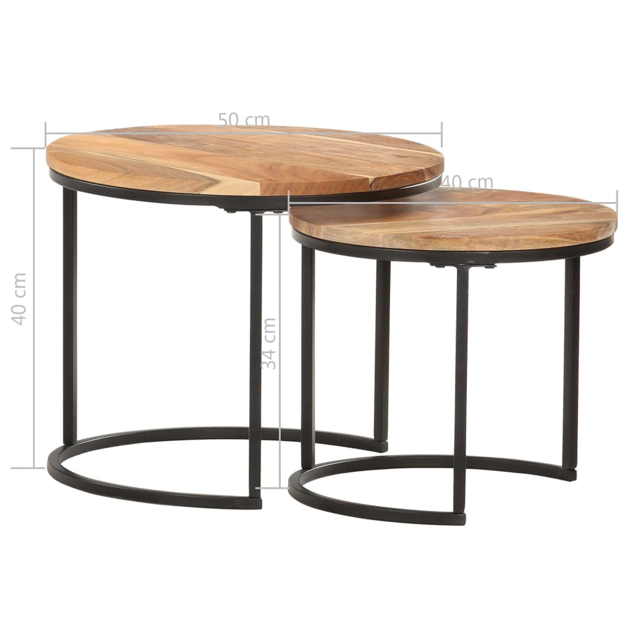 -Delige Tafeltjesset 2 Ø 40 x 34 cm Massief acaciahout