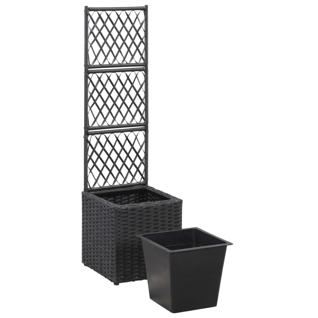 Latwerkplantenbak Verhoogd Met 1 Pot Rattan Zwart 30 x 30 x 107 cm