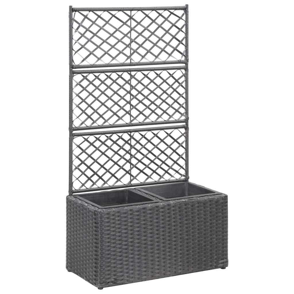 Latwerkplantenbak Verhoogd Met Potten Rattan 58 x 30 x 107 cm Zwart