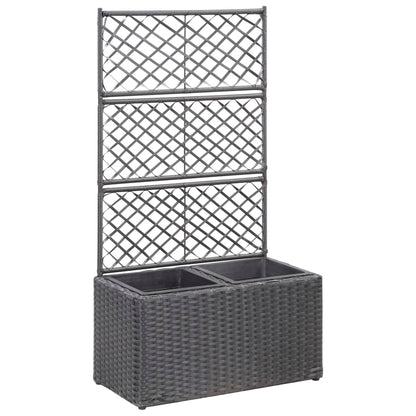 Latwerkplantenbak Verhoogd Met Potten Rattan 58 x 30 x 107 cm Zwart
