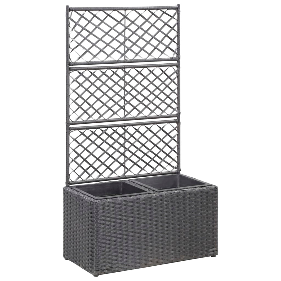 Latwerkplantenbak Verhoogd Met Potten Rattan 58 x 30 x 107 cm Zwart