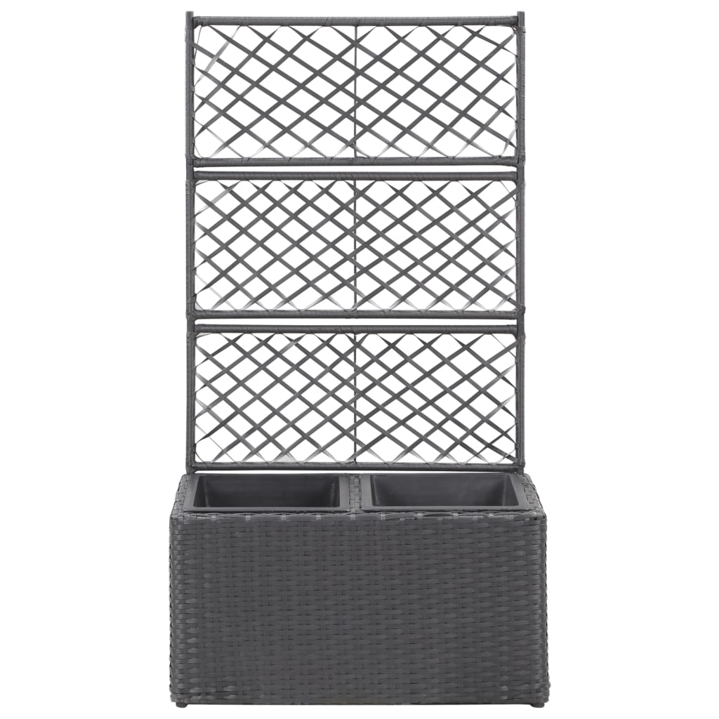 Latwerkplantenbak Verhoogd Met Potten Rattan 58 x 30 x 107 cm Zwart