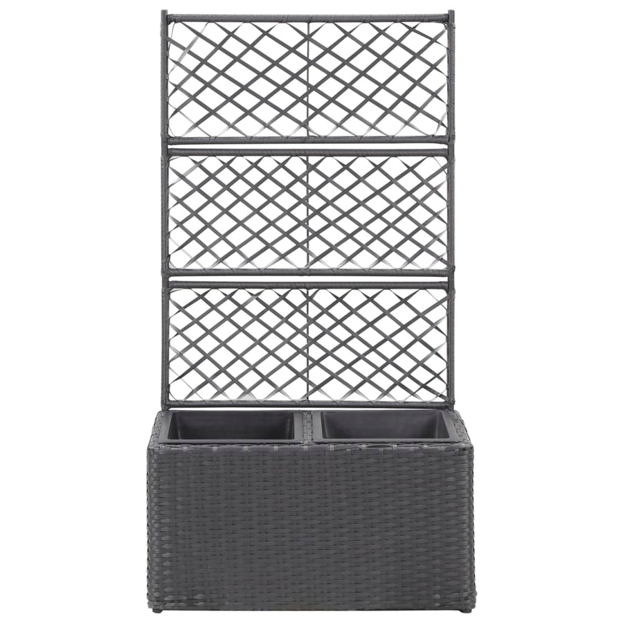 Latwerkplantenbak Verhoogd Met Potten Rattan 58 x 30 x 107 cm Zwart