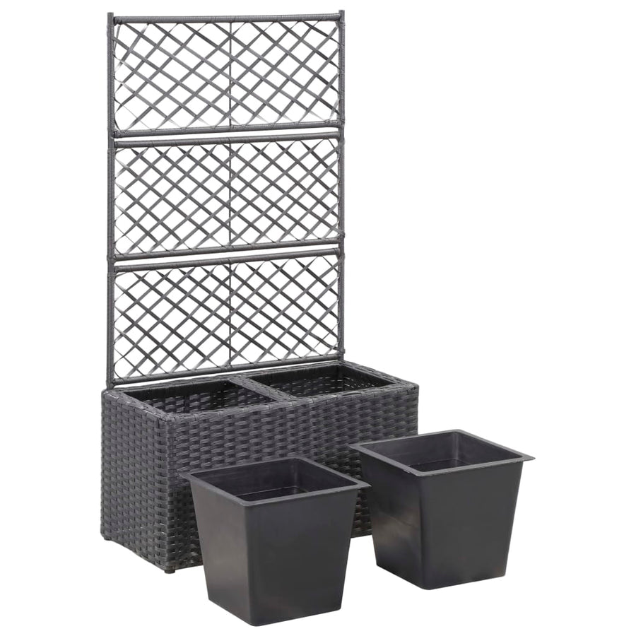 Latwerkplantenbak Verhoogd Met Potten Rattan 58 x 30 x 107 cm Zwart