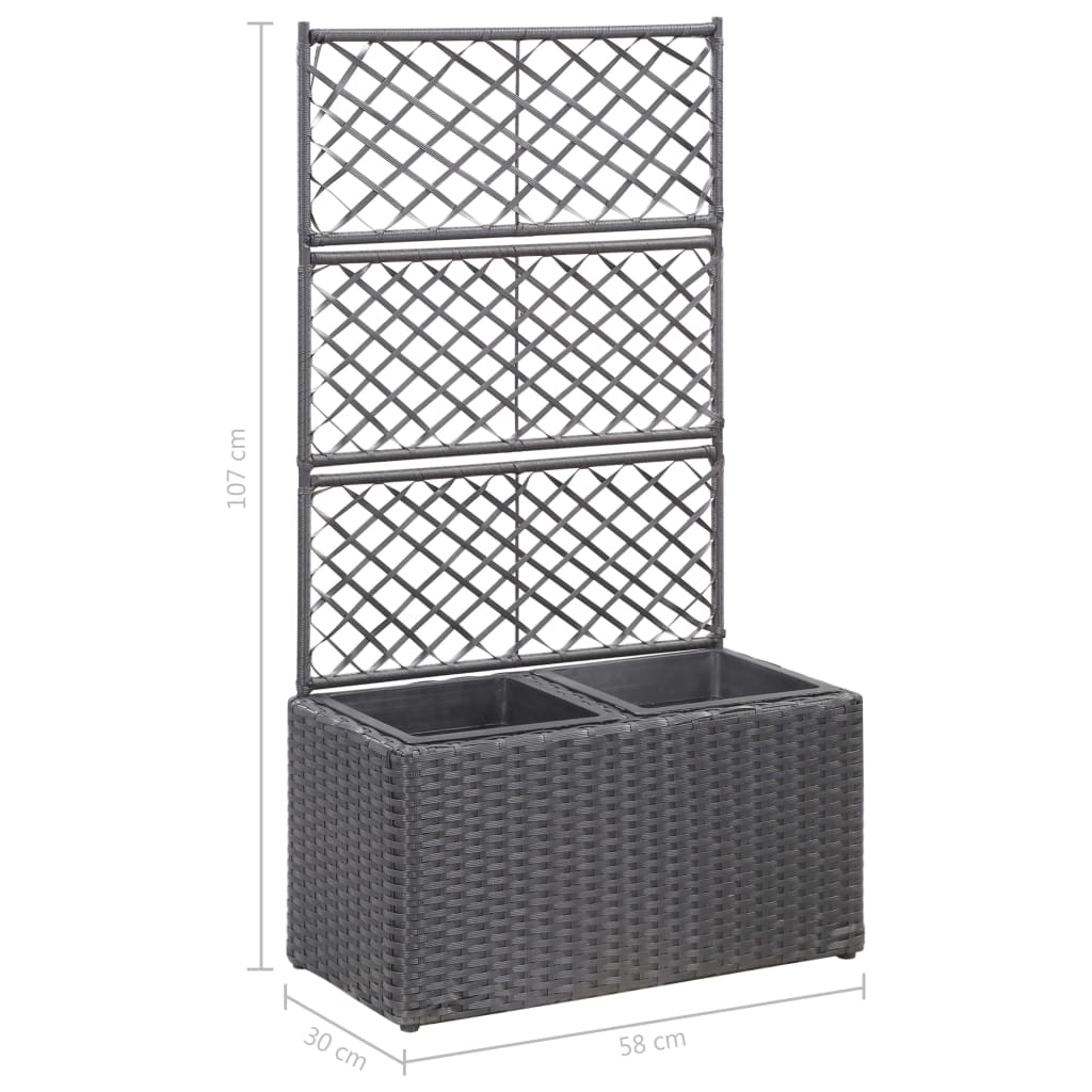 Latwerkplantenbak Verhoogd Met Potten Rattan 58 x 30 x 107 cm Zwart