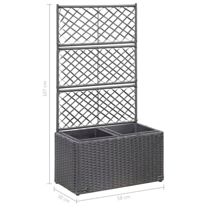 Latwerkplantenbak Verhoogd Met Potten Rattan 58 x 30 x 107 cm Zwart