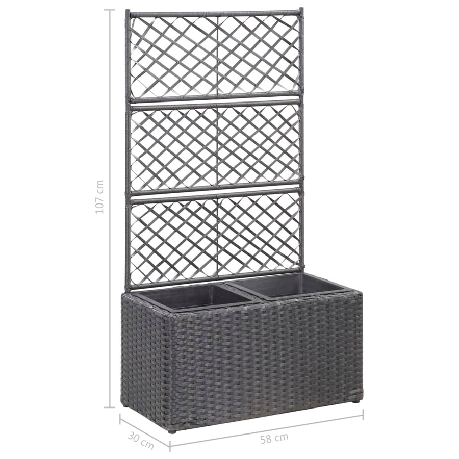 Latwerkplantenbak Verhoogd Met Potten Rattan 58 x 30 x 107 cm Zwart