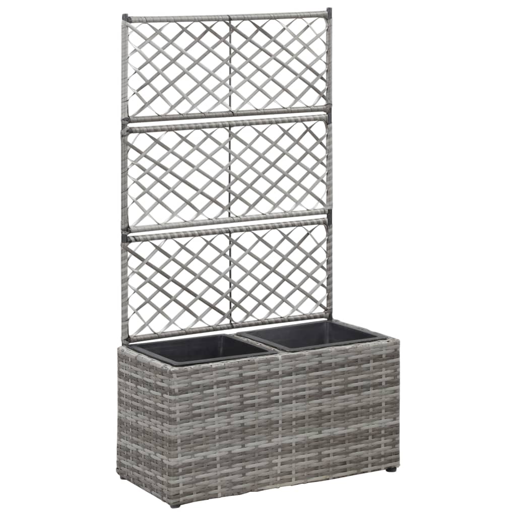 Latwerkplantenbak Verhoogd Met Potten Rattan 58 x 30 x 107 cm Grijs