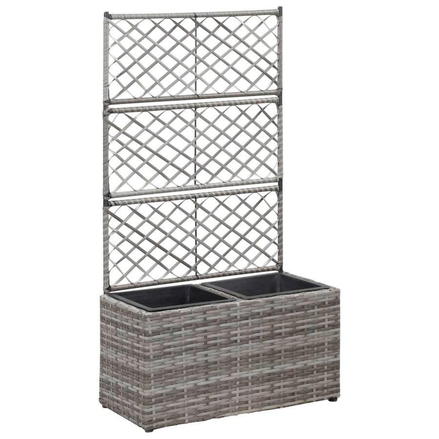 Latwerkplantenbak Verhoogd Met Potten Rattan 58 x 30 x 107 cm Grijs