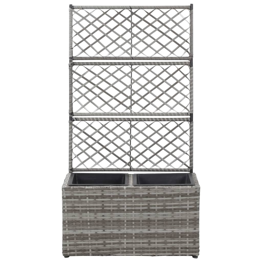 Latwerkplantenbak Verhoogd Met Potten Rattan 58 x 30 x 107 cm Grijs