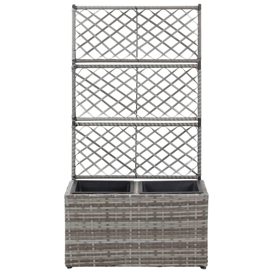 Latwerkplantenbak Verhoogd Met Potten Rattan 58 x 30 x 107 cm Grijs
