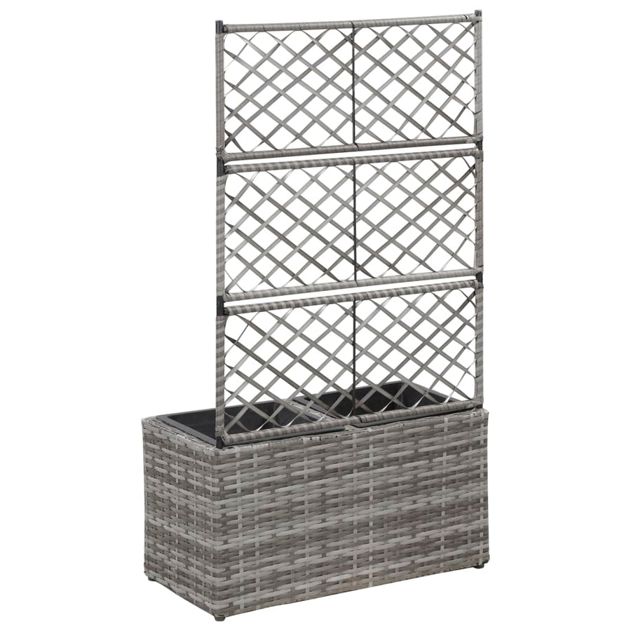Latwerkplantenbak Verhoogd Met Potten Rattan 58 x 30 x 107 cm Grijs