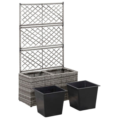 Latwerkplantenbak Verhoogd Met Potten Rattan 58 x 30 x 107 cm Grijs