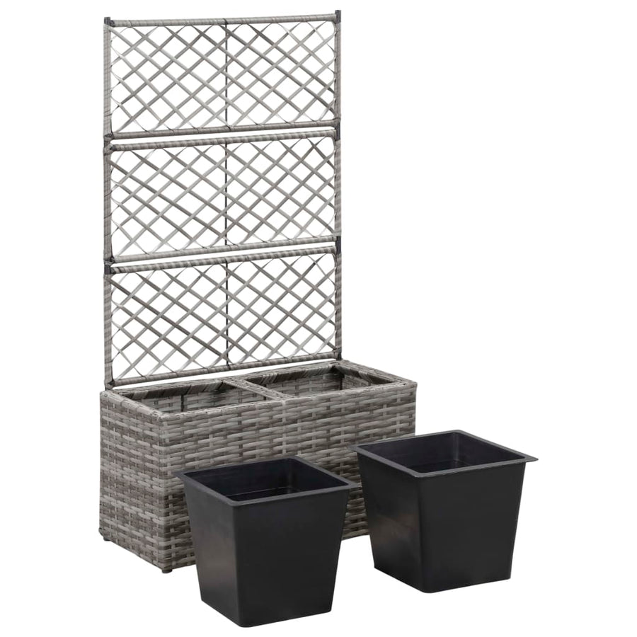 Latwerkplantenbak Verhoogd Met Potten Rattan 58 x 30 x 107 cm Grijs