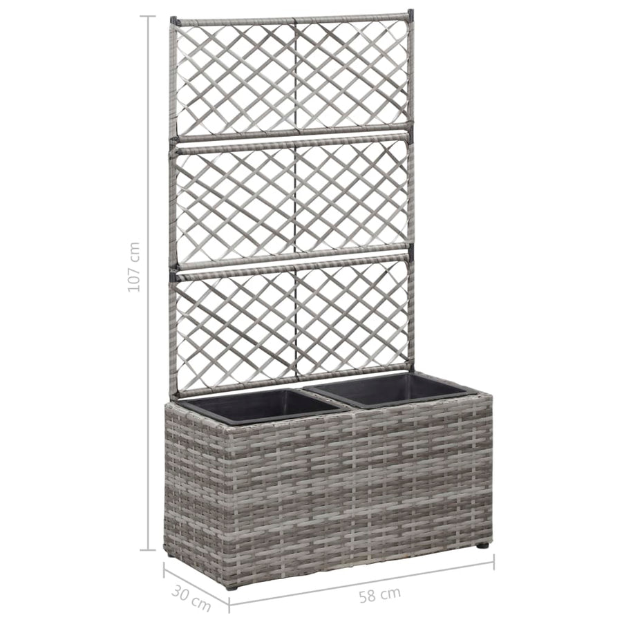 Latwerkplantenbak Verhoogd Met Potten Rattan 58 x 30 x 107 cm Grijs