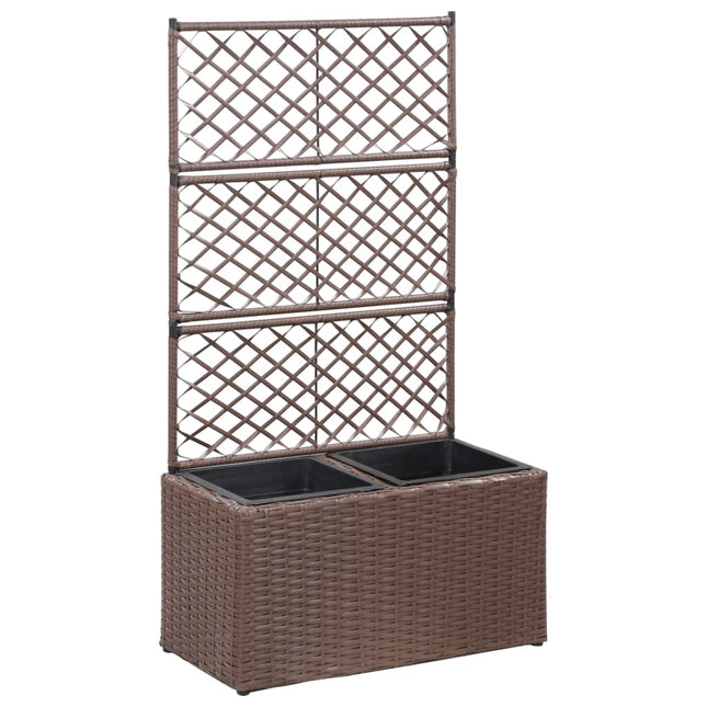 Latwerkplantenbak Verhoogd Met Potten Rattan 58 x 30 x 107 cm Bruin