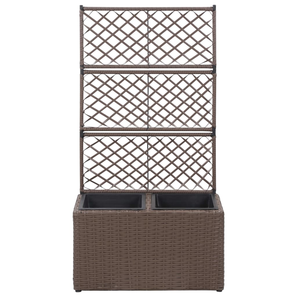 Latwerkplantenbak Verhoogd Met Potten Rattan 58 x 30 x 107 cm Bruin