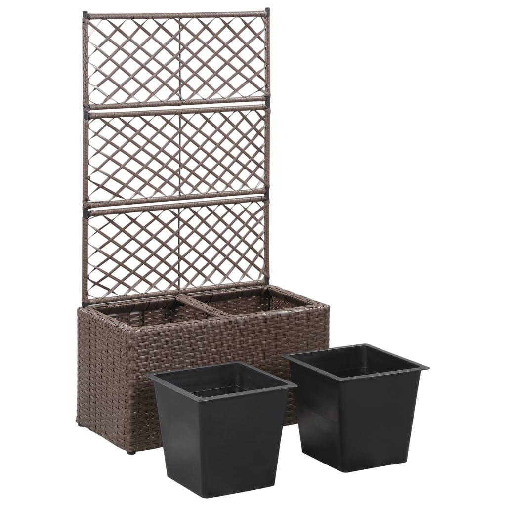 Latwerkplantenbak Verhoogd Met Potten Rattan 58 x 30 x 107 cm Bruin
