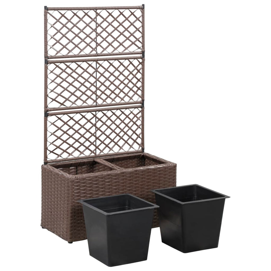 Latwerkplantenbak Verhoogd Met Potten Rattan 58 x 30 x 107 cm Bruin