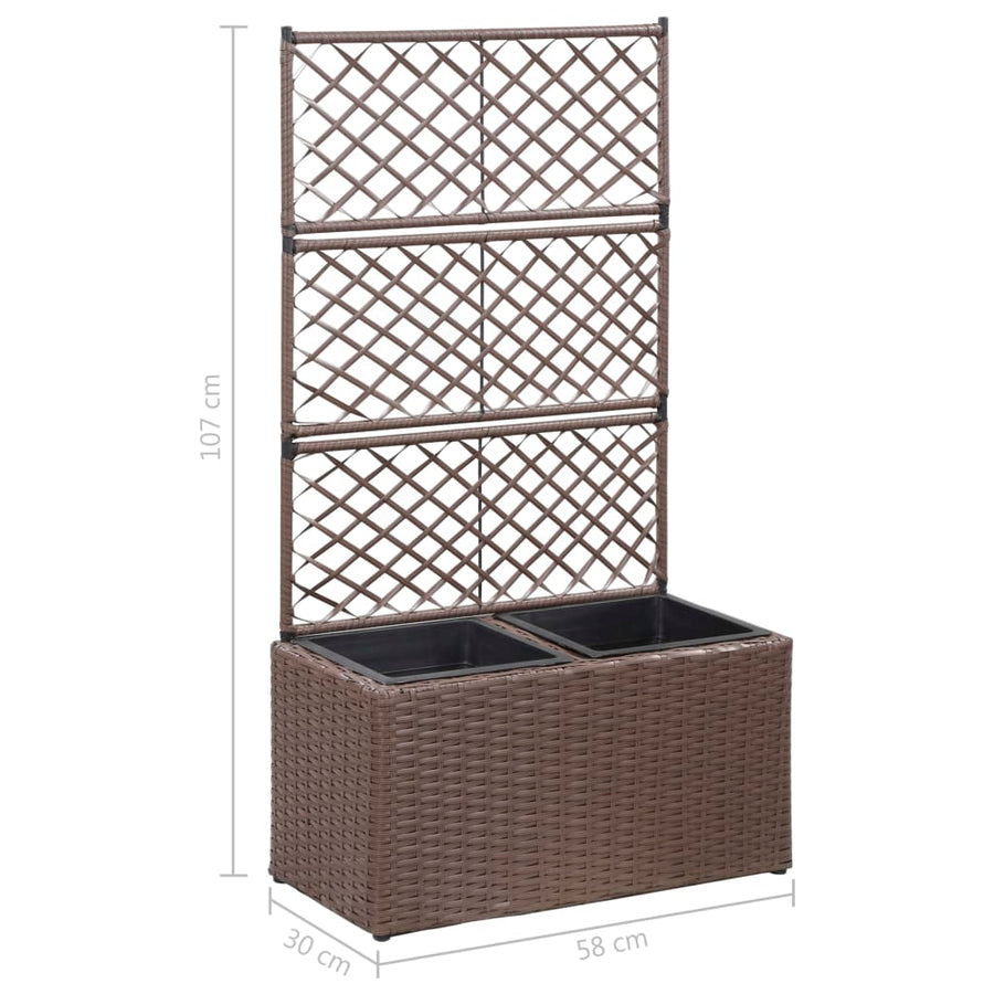 Latwerkplantenbak Verhoogd Met Potten Rattan 58 x 30 x 107 cm Bruin