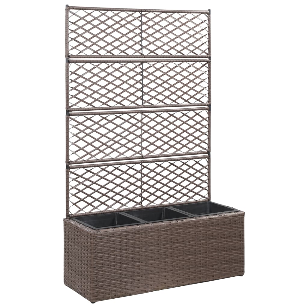 Latwerkplantenbak verhoogd met potten 83x30x130 cm rattan bruin