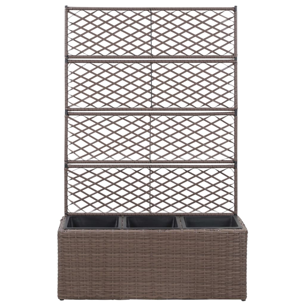Latwerkplantenbak verhoogd met potten 83x30x130 cm rattan bruin