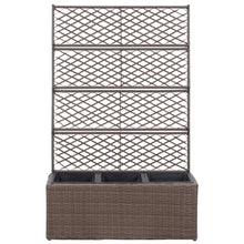 Latwerkplantenbak verhoogd met potten 83x30x130 cm rattan bruin