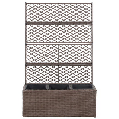 Latwerkplantenbak verhoogd met potten 83x30x130 cm rattan bruin