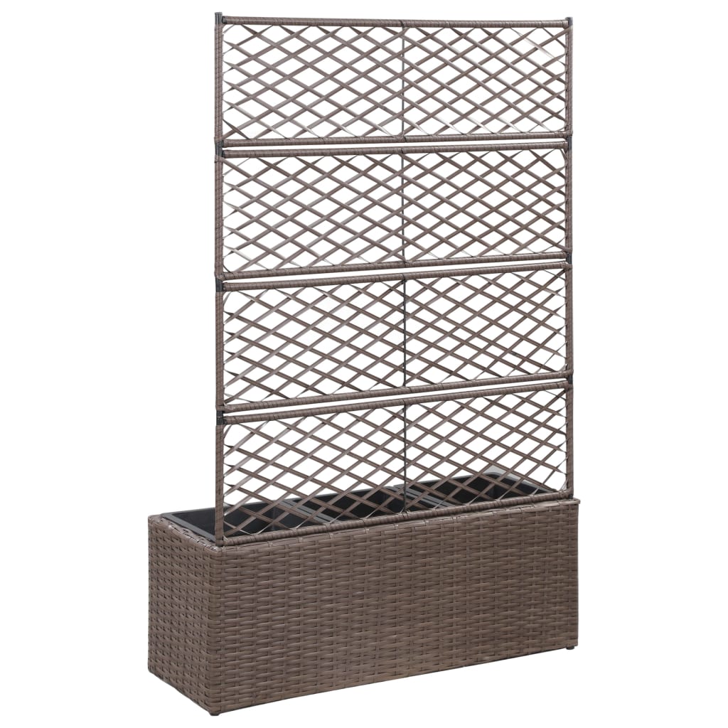 Latwerkplantenbak verhoogd met potten 83x30x130 cm rattan bruin