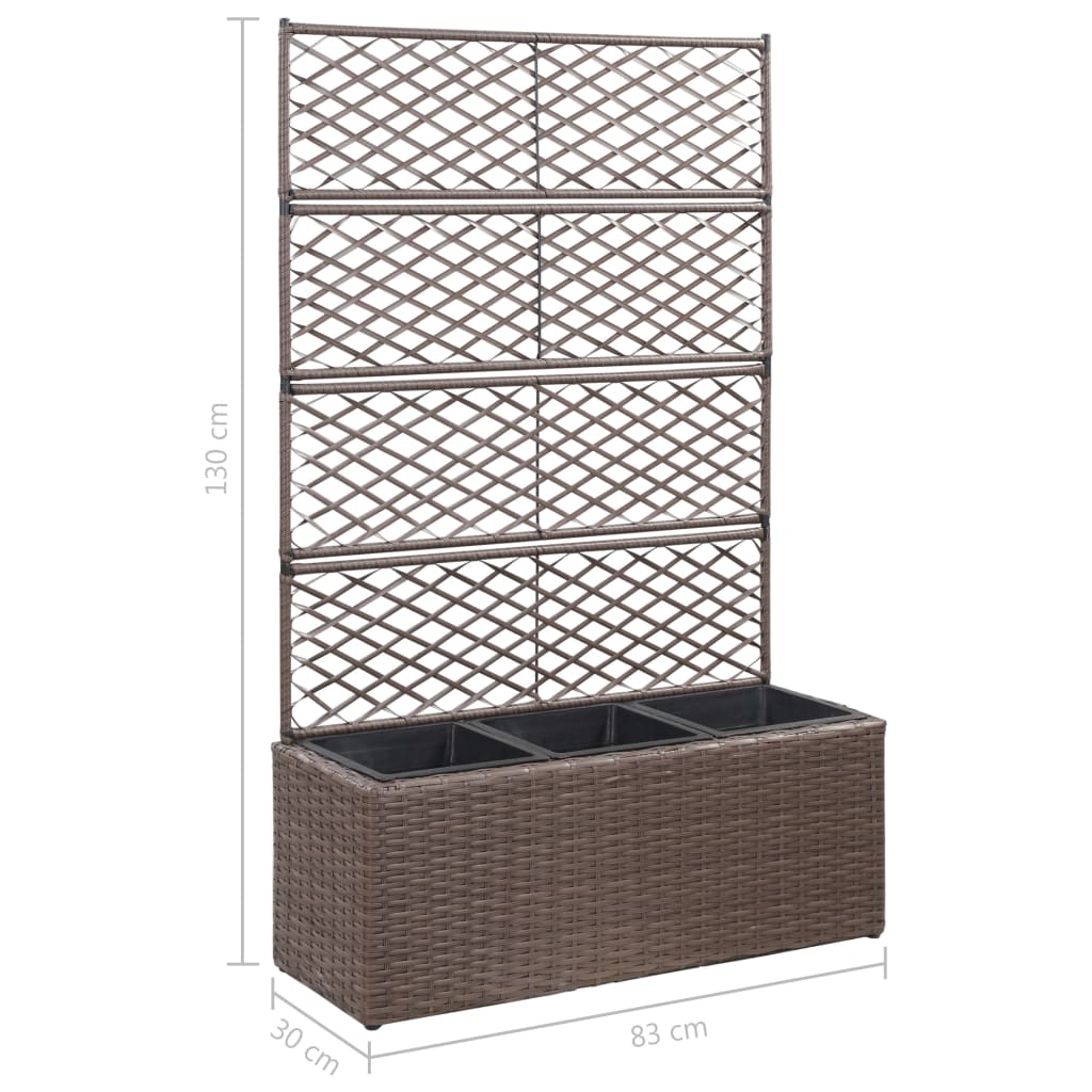 Latwerkplantenbak verhoogd met potten 83x30x130 cm rattan bruin