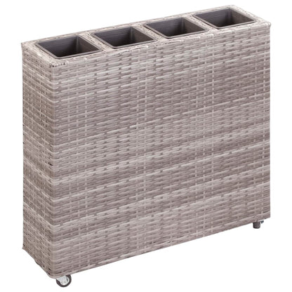 Plantenbak verhoogd met 4 potten 80x22x79 cm poly rattan grijs