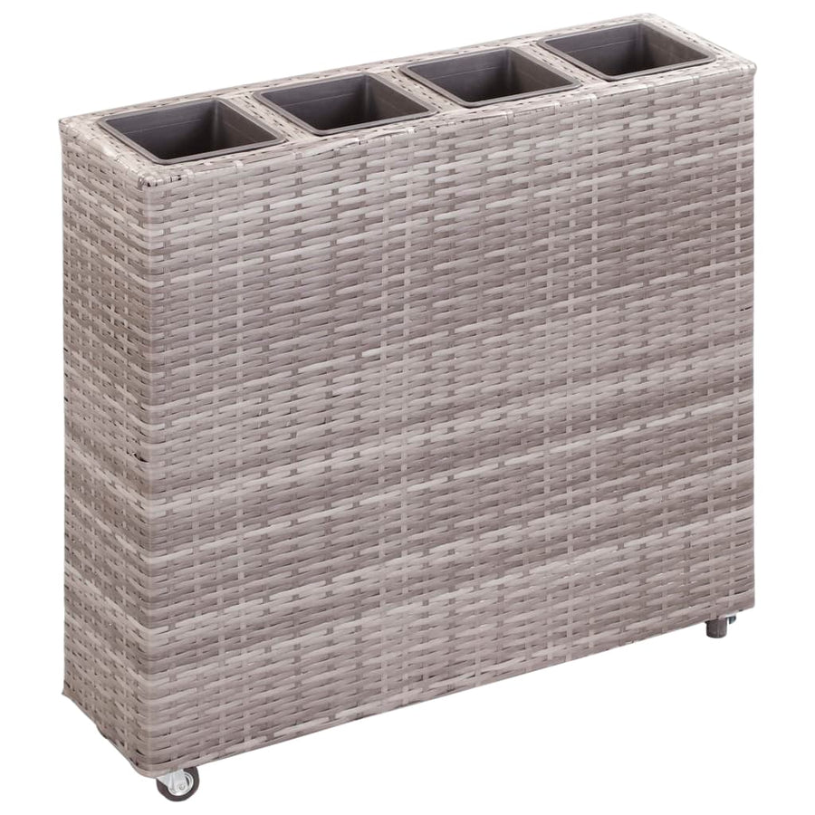 Plantenbak verhoogd met 4 potten 80x22x79 cm poly rattan grijs