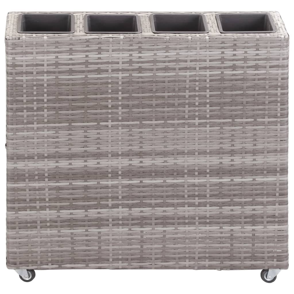 Plantenbak verhoogd met 4 potten 80x22x79 cm poly rattan grijs