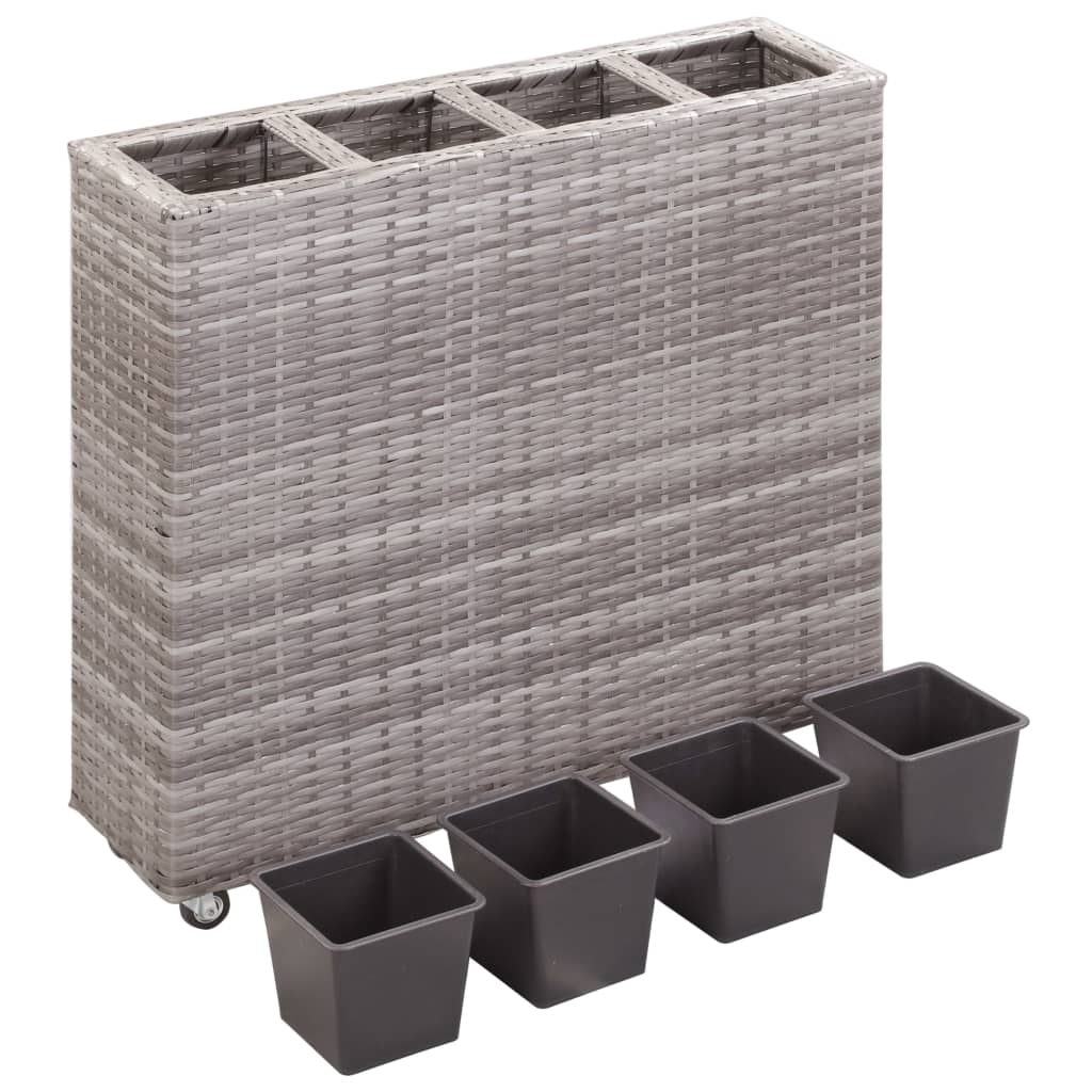 Plantenbak verhoogd met 4 potten 80x22x79 cm poly rattan grijs