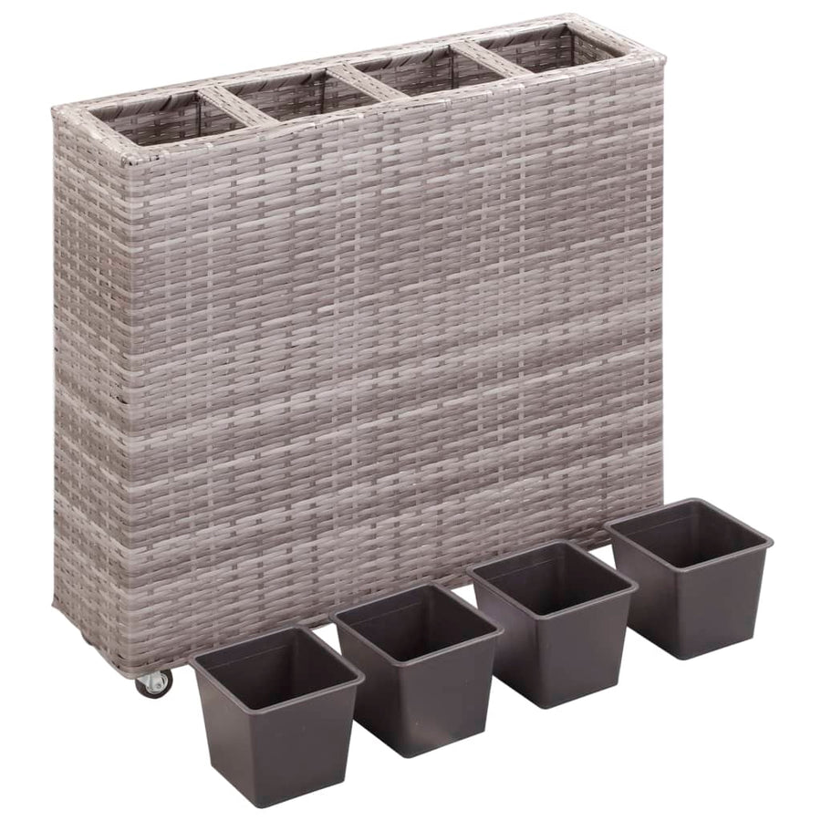 Plantenbak verhoogd met 4 potten 80x22x79 cm poly rattan grijs