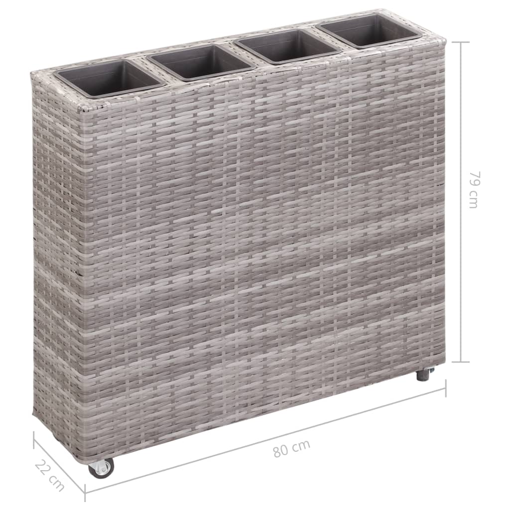 Plantenbak verhoogd met 4 potten 80x22x79 cm poly rattan grijs