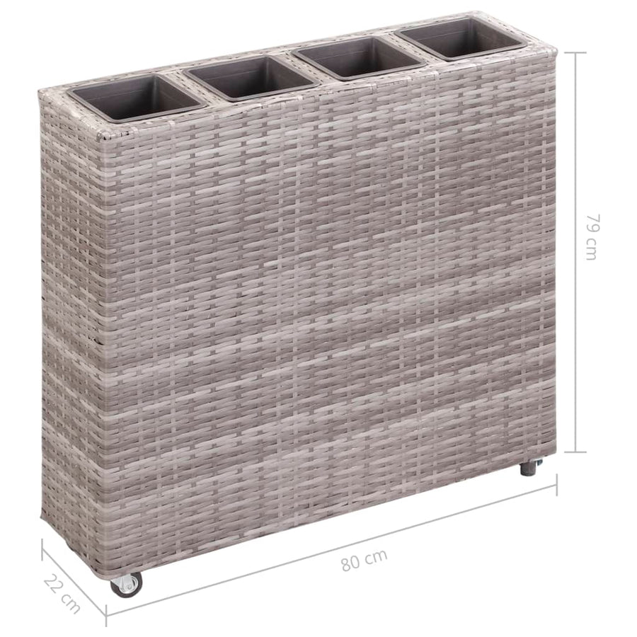 Plantenbak verhoogd met 4 potten 80x22x79 cm poly rattan grijs