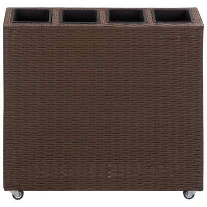 Plantenbak verhoogd met 4 potten 80x22x79 cm poly rattan bruin